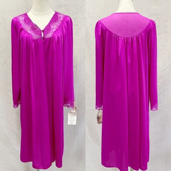 Deadstock vintage Shadowline magenta 2 button house coat robe size Medium NWT - Picture 1 of 12